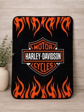 Harley-Davidson Black and Orange Flame Logo Throw Blanket